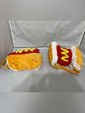 Plush Hot Dog Dog Costume with Mustard Accent - Red & Yellow